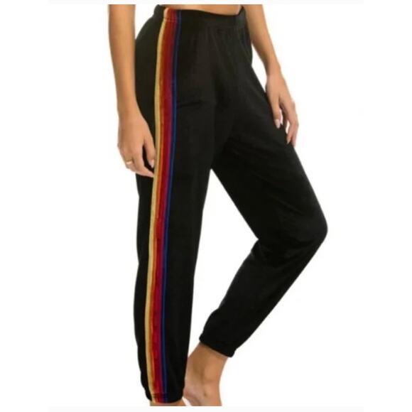 Aviator Nation Classic Velvet Stripe Jogger Sweatpants  - Charcoal Gray Medium - Picture 1 of 8